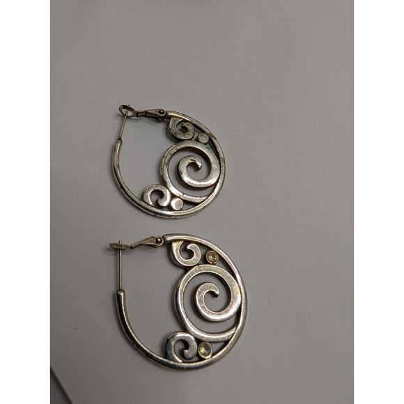 Brighton Silver Tone Hoop Earrings 1.5in Swirl Design Rhinestones READ - Picture 6 of 7